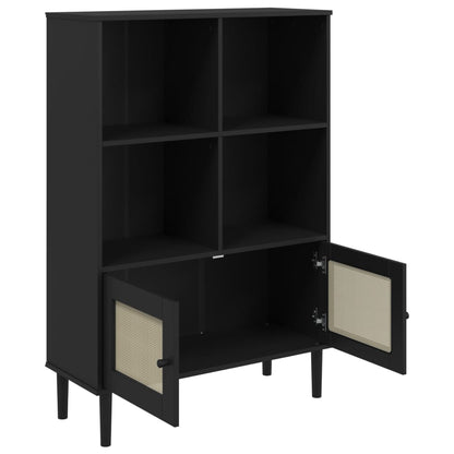 Boekenkast SENJA rattan-look 90x35x130 cm grenenhout zwart
