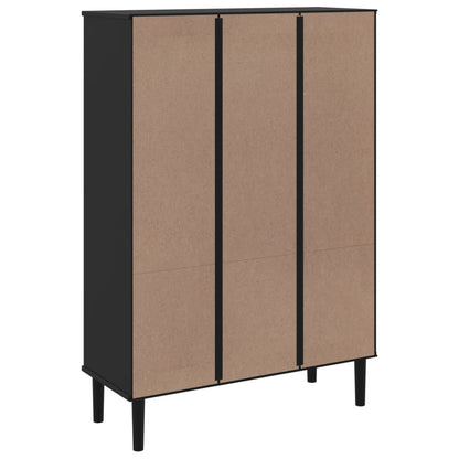 Boekenkast SENJA rattan-look 90x35x130 cm grenenhout zwart