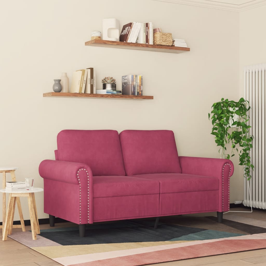 Tweezitsbank 120 cm fluweel wijnrood