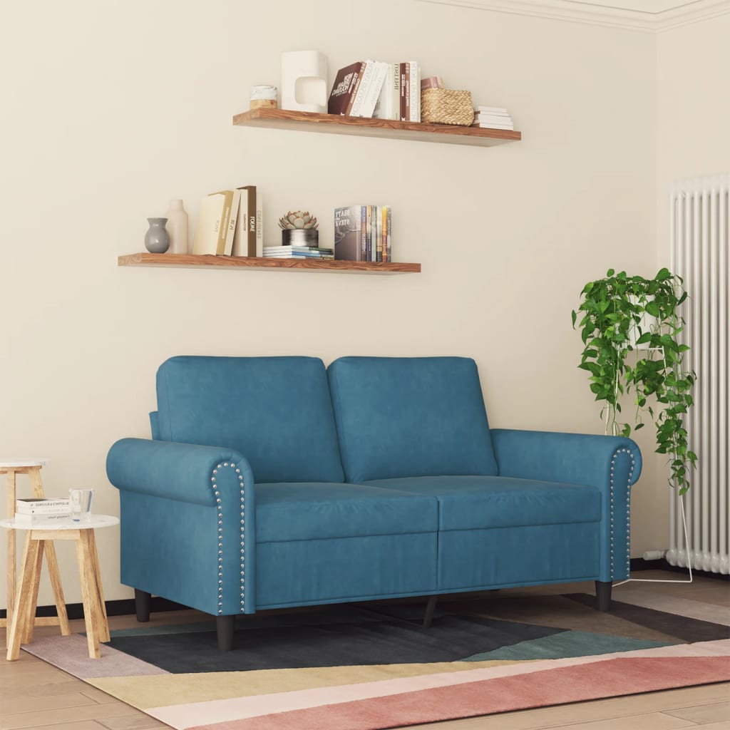 Tweezitsbank 120 cm fluweel blauw