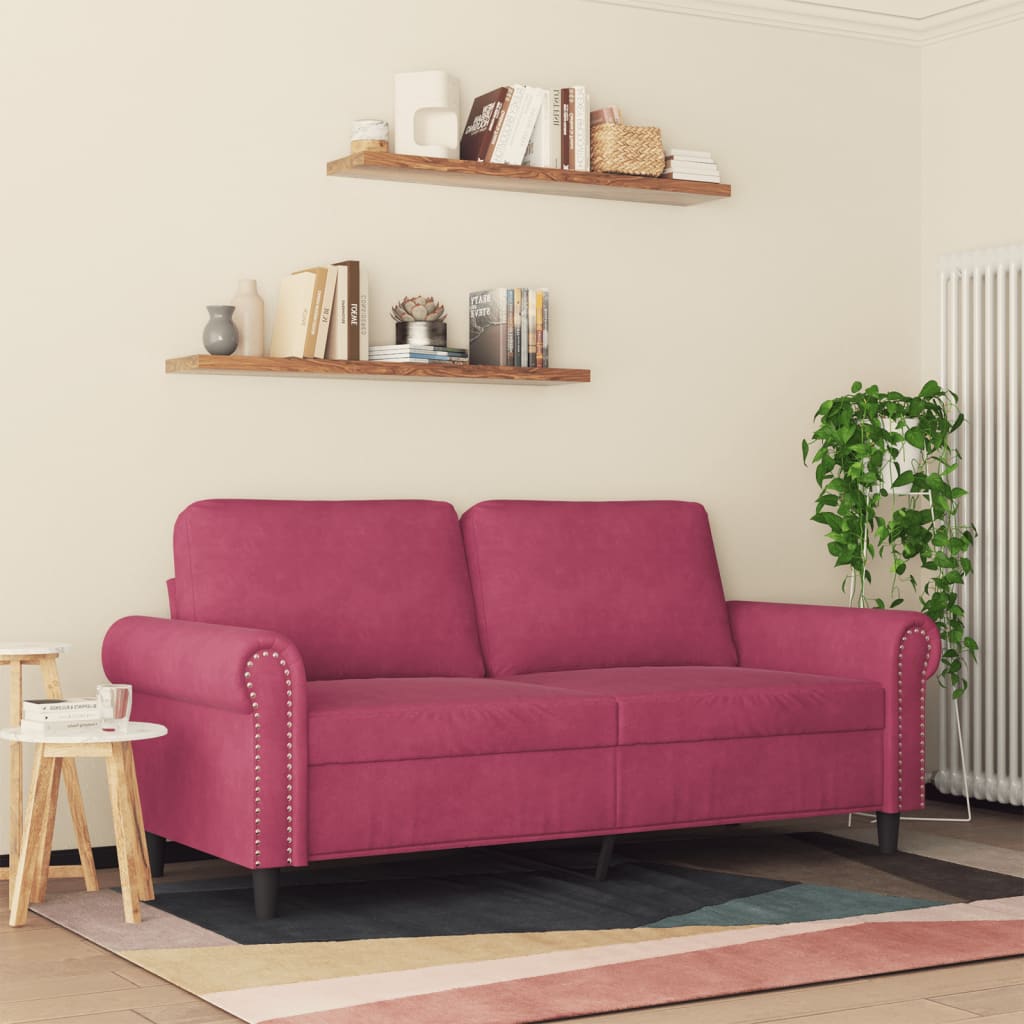 Tweezitsbank 140 cm fluweel wijnrood