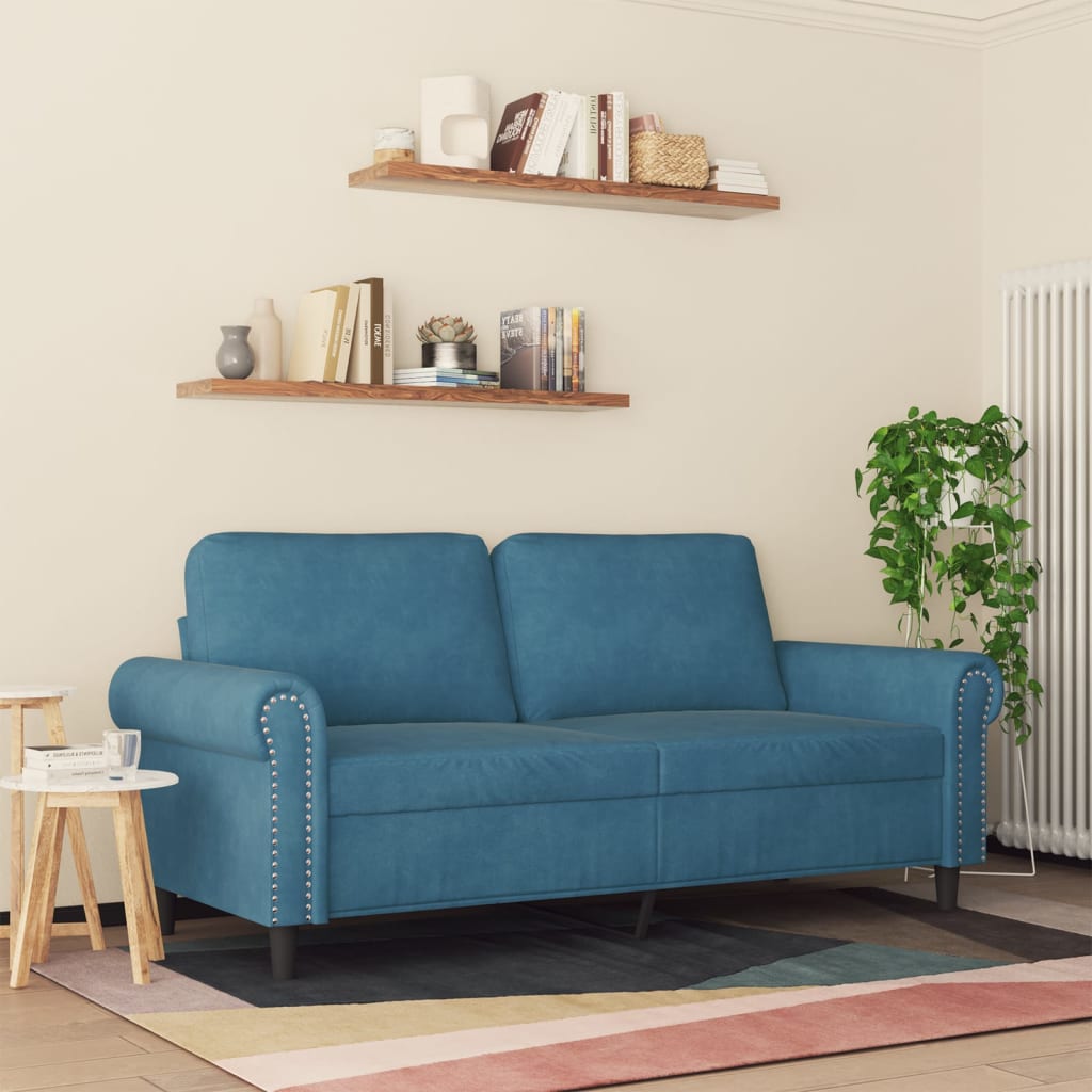 Tweezitsbank 140 cm fluweel blauw