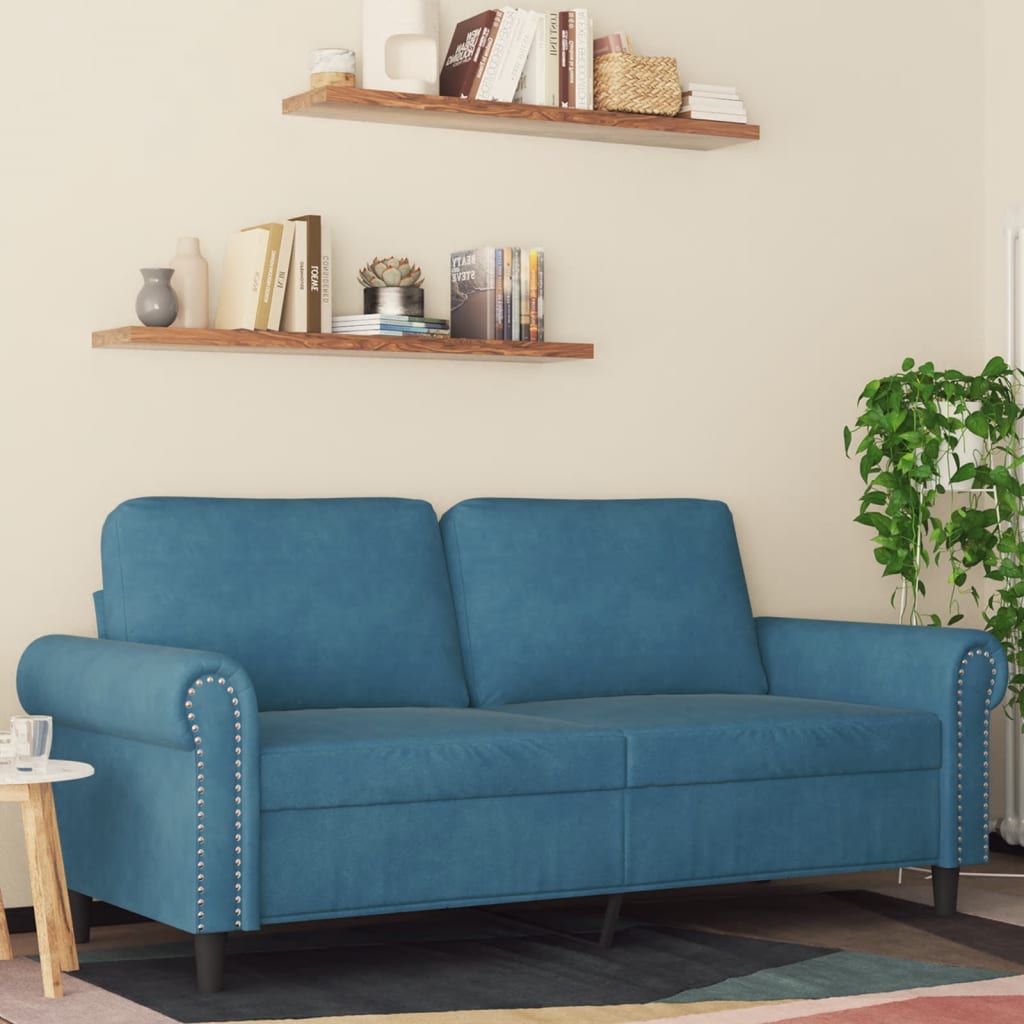 Tweezitsbank 140 cm fluweel blauw