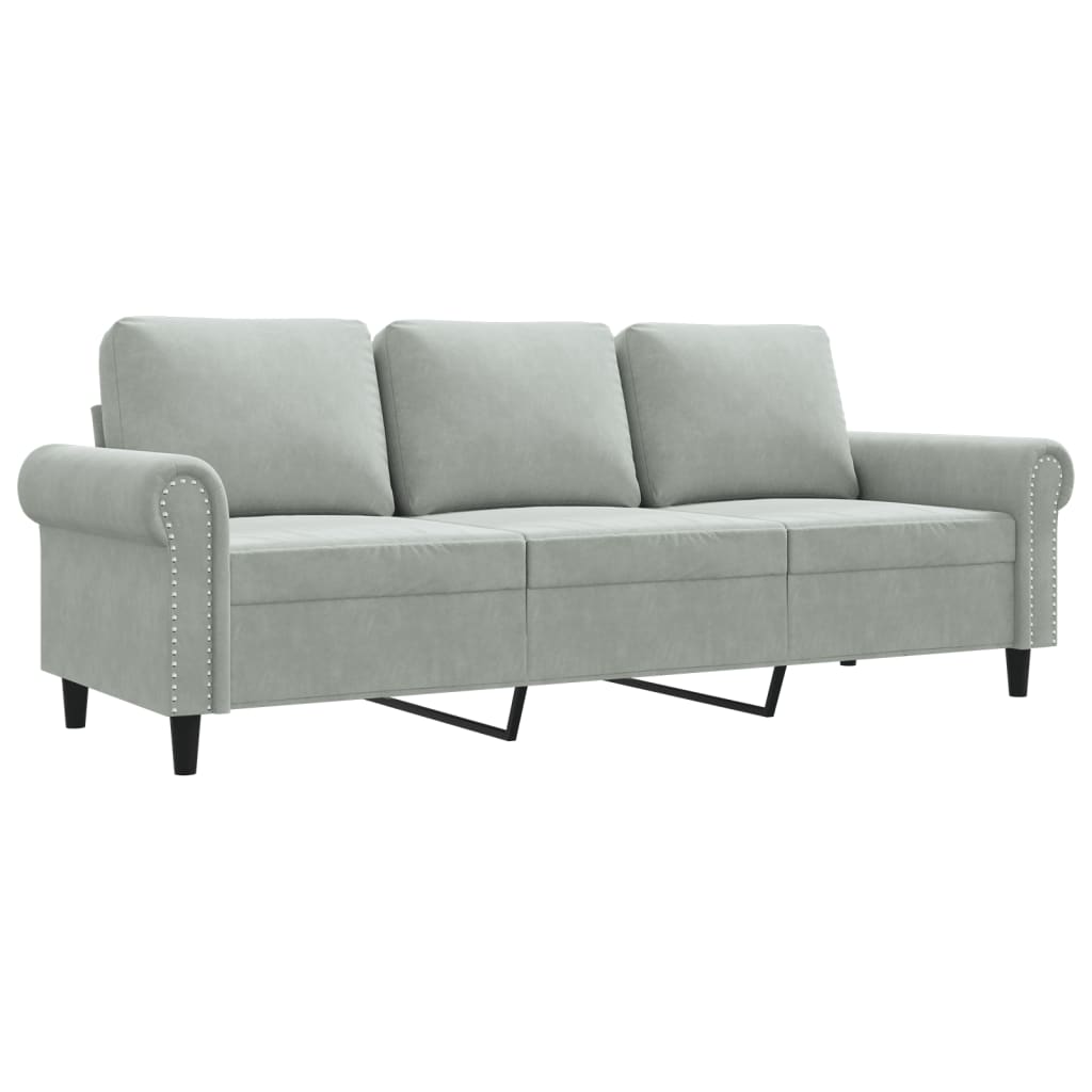 Driezitsbank 180 cm fluweel lichtgrijs
