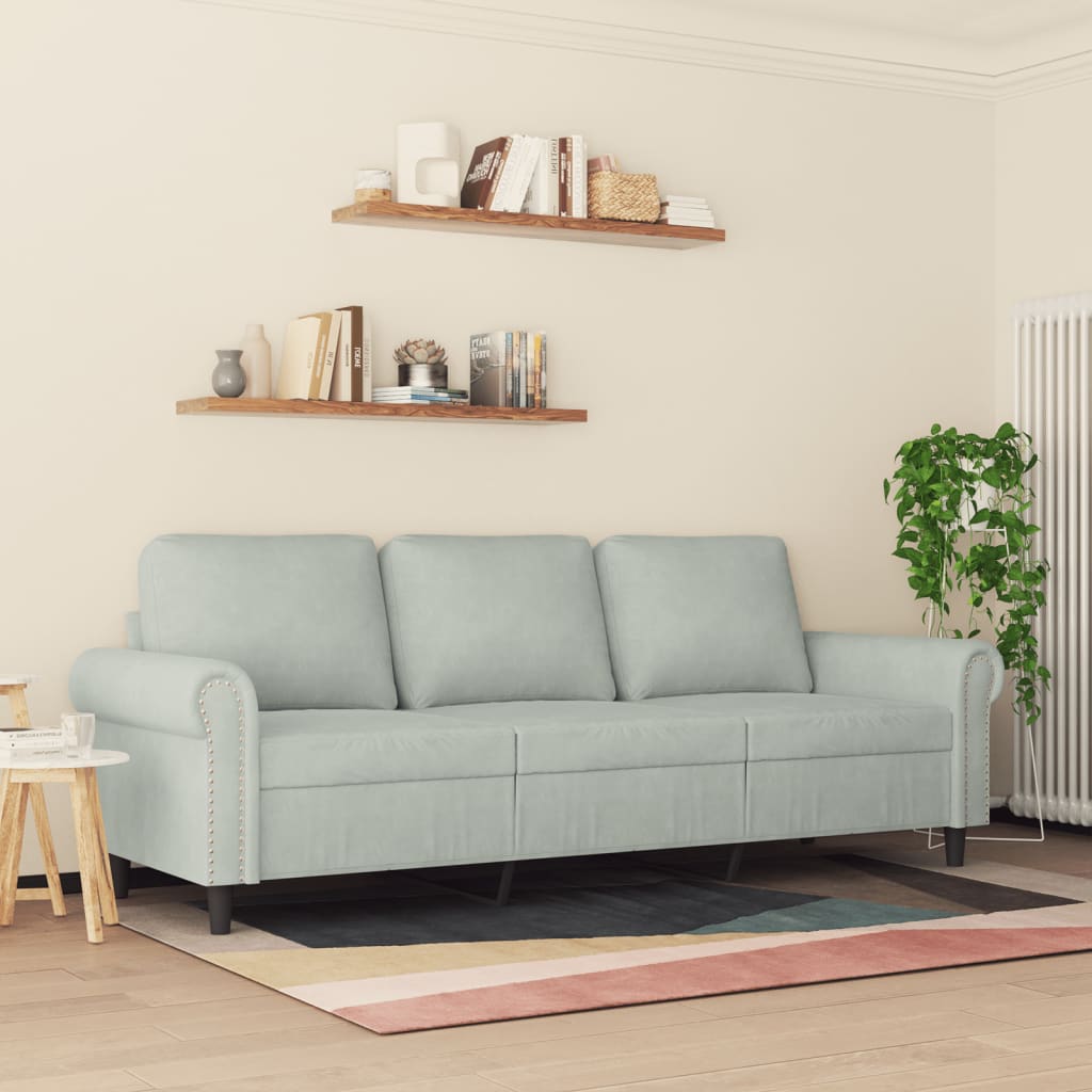 Driezitsbank 180 cm fluweel lichtgrijs