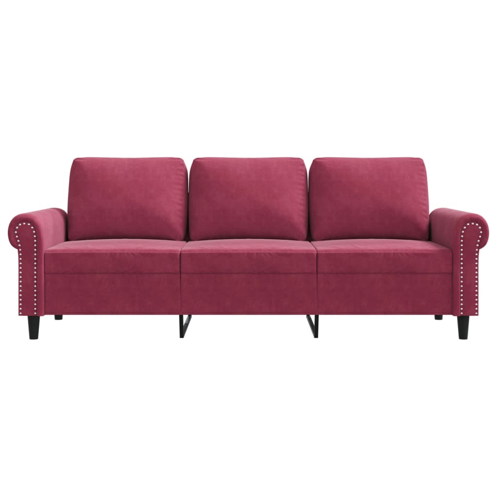 Driezitsbank 180 cm fluweel wijnrood