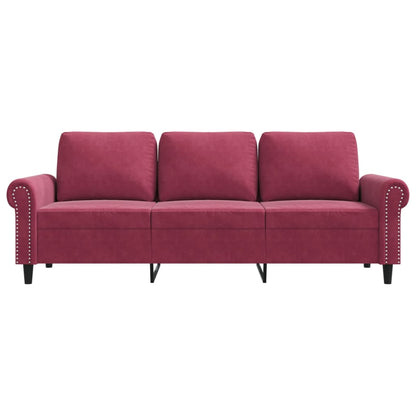Driezitsbank 180 cm fluweel wijnrood