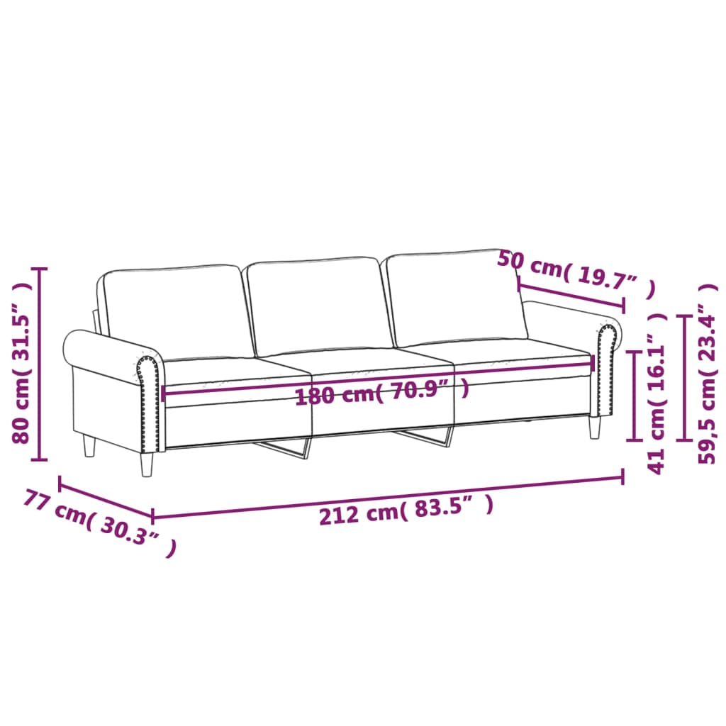 Driezitsbank 180 cm fluweel zwart