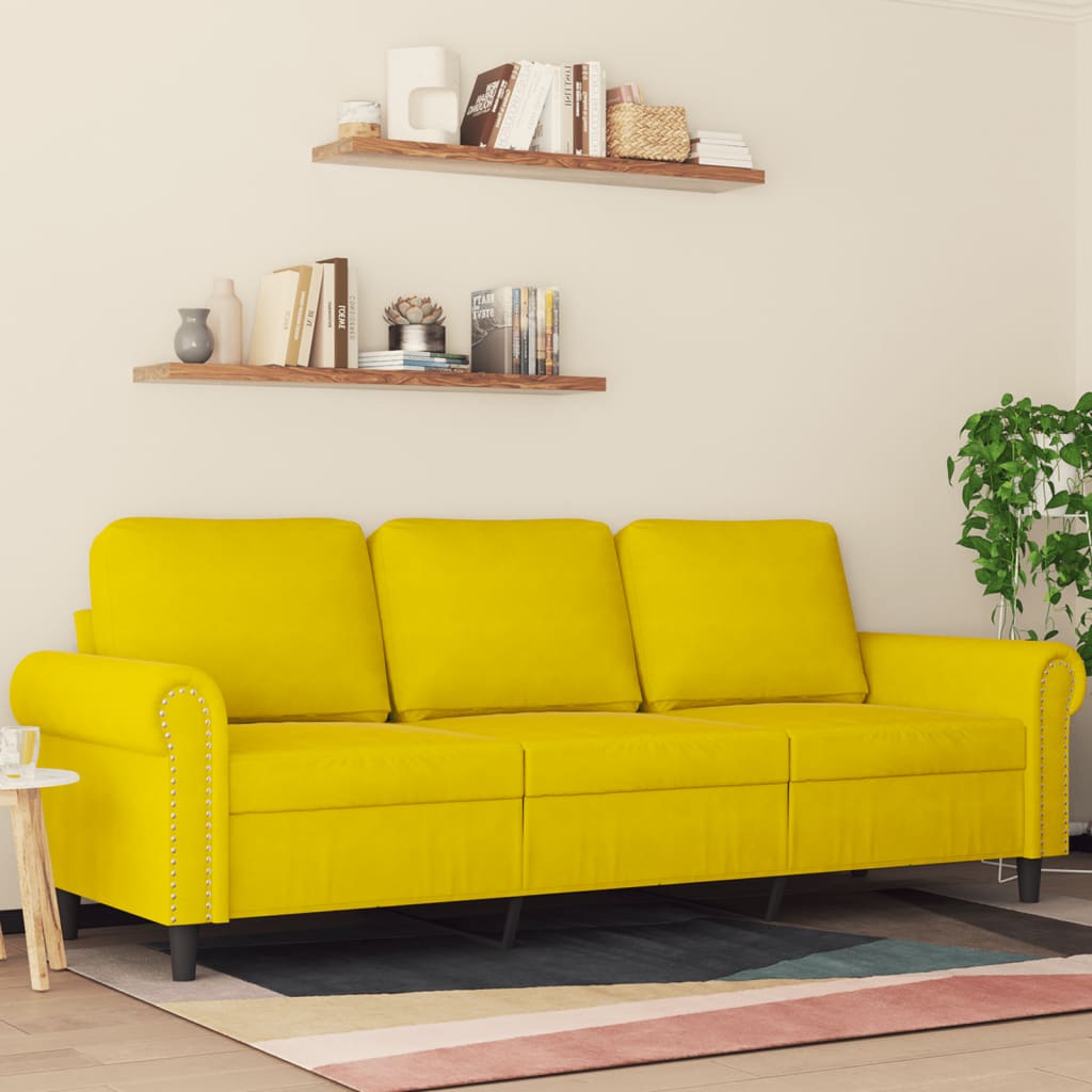 Driezitsbank 180 cm fluweel geel