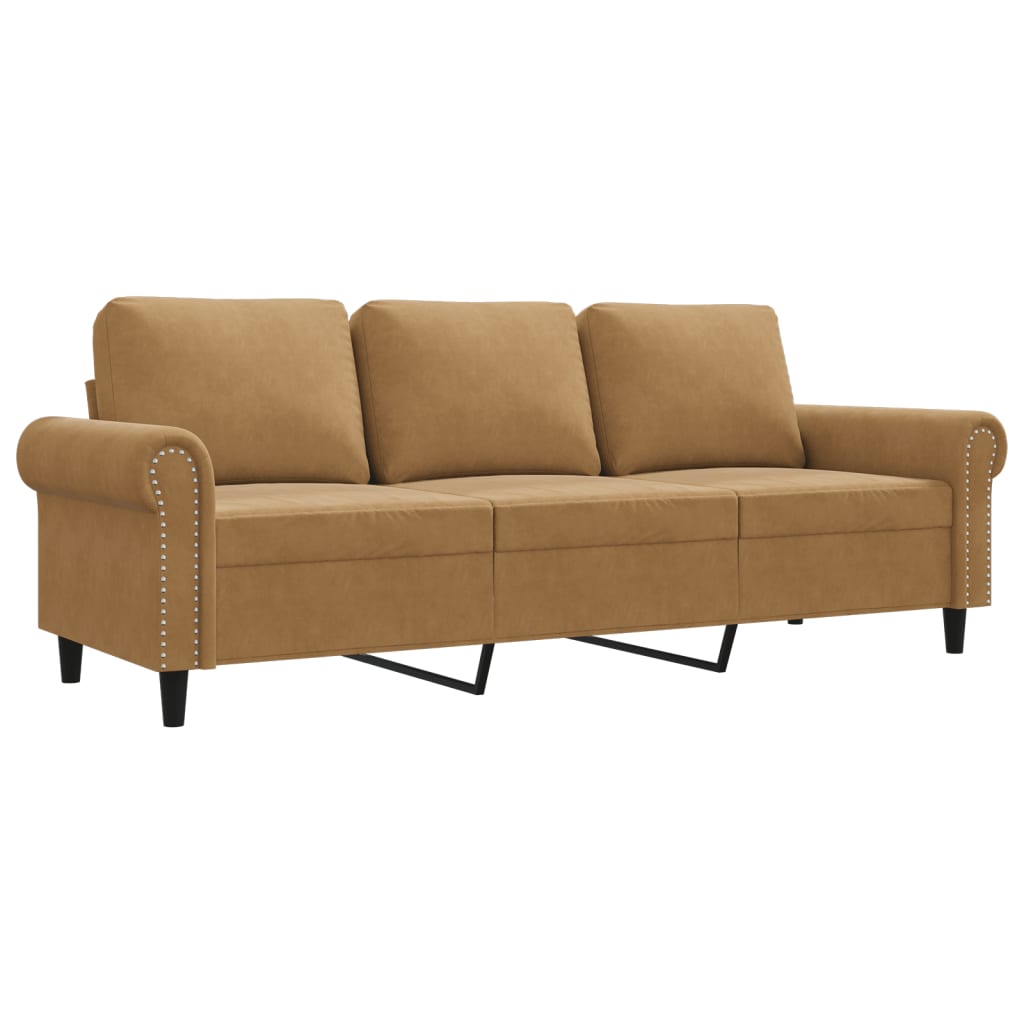 Driezitsbank 180 cm fluweel bruin
