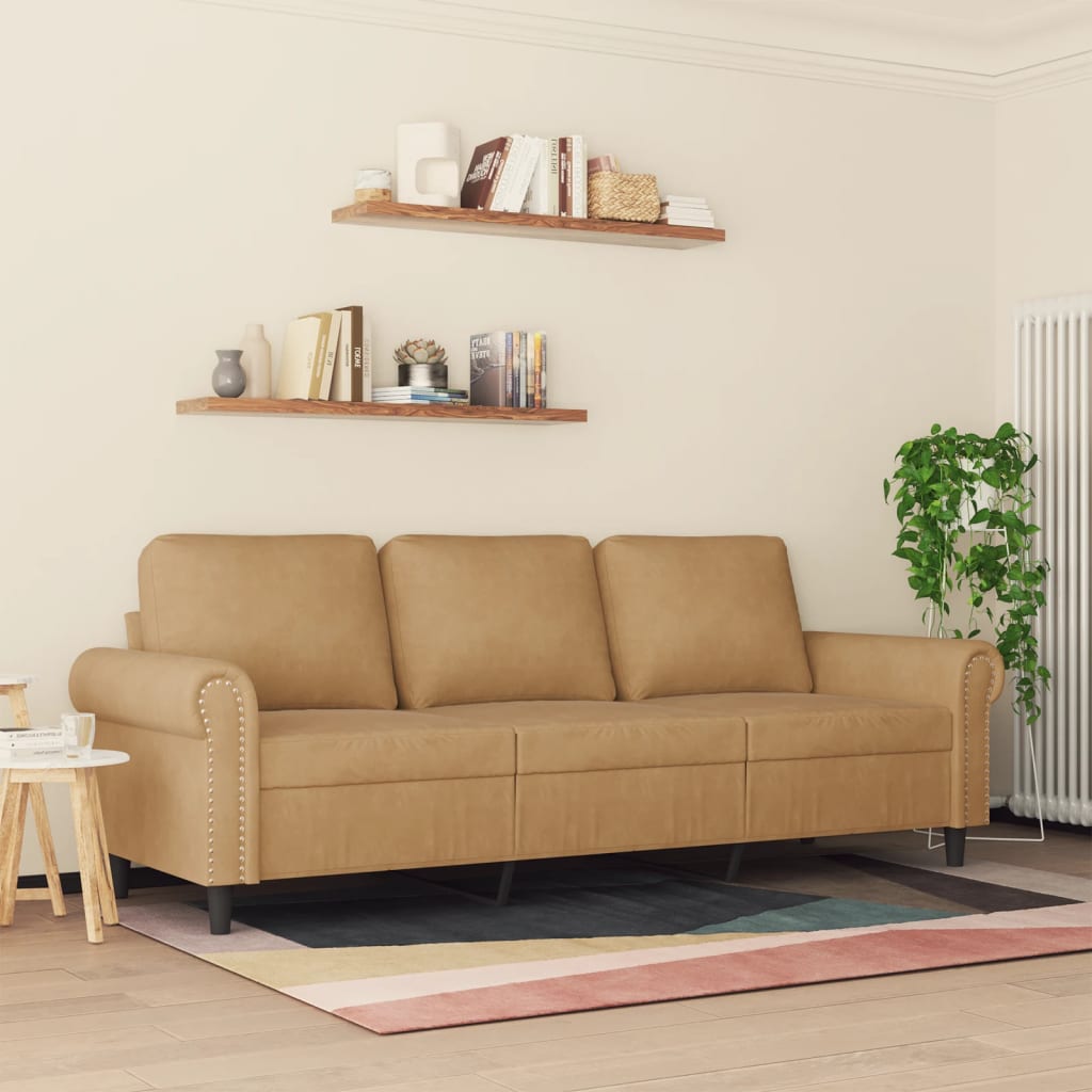 Driezitsbank 180 cm fluweel bruin