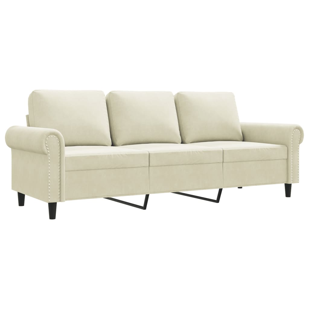 Driezitsbank 180 cm fluweel crèmekleurig