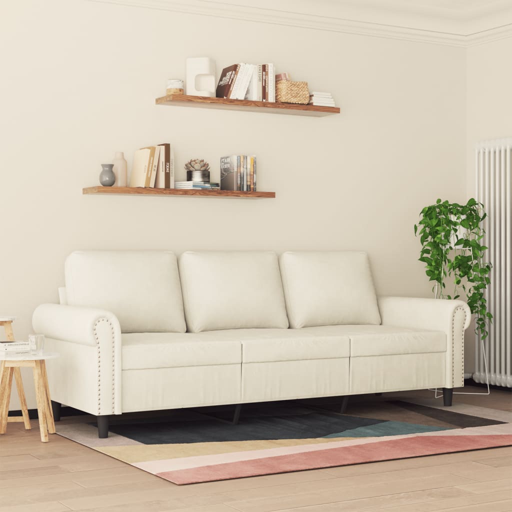 Driezitsbank 180 cm fluweel crèmekleurig