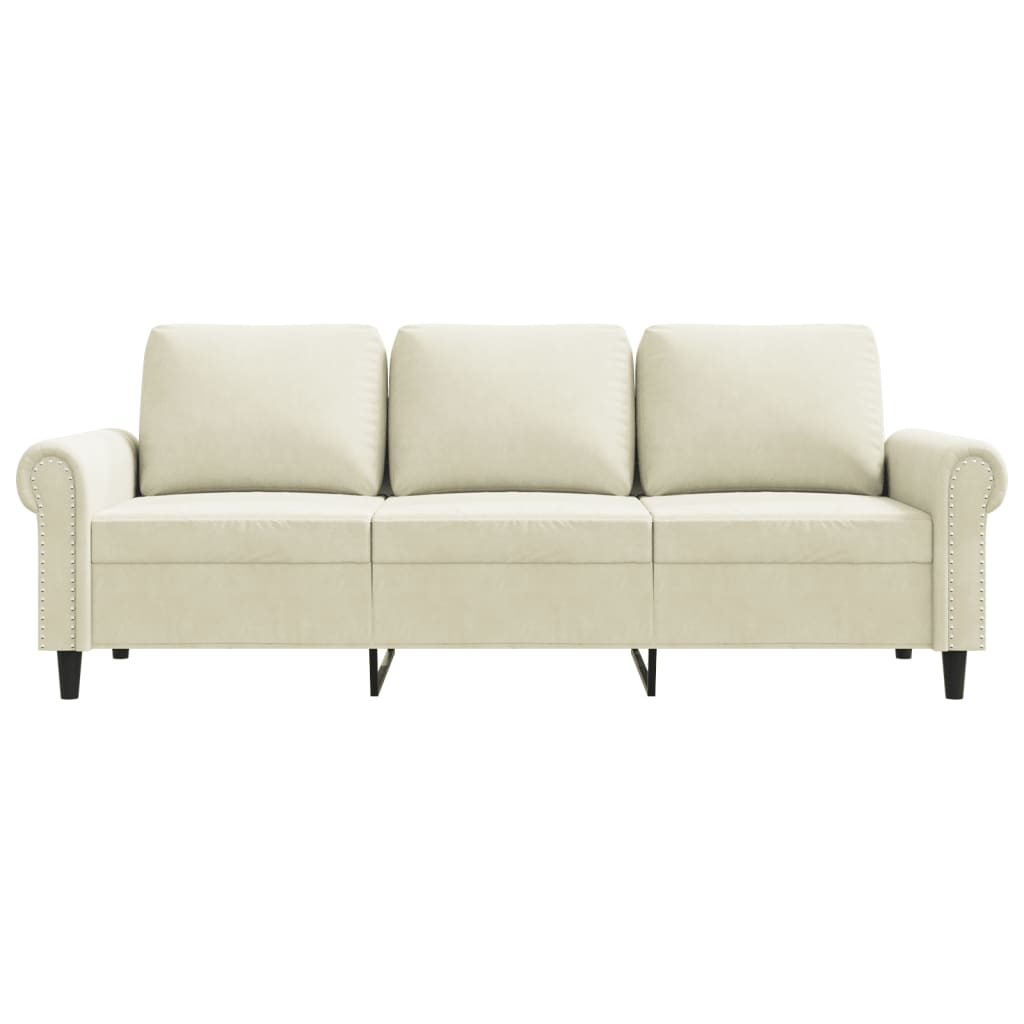 Driezitsbank 180 cm fluweel crèmekleurig