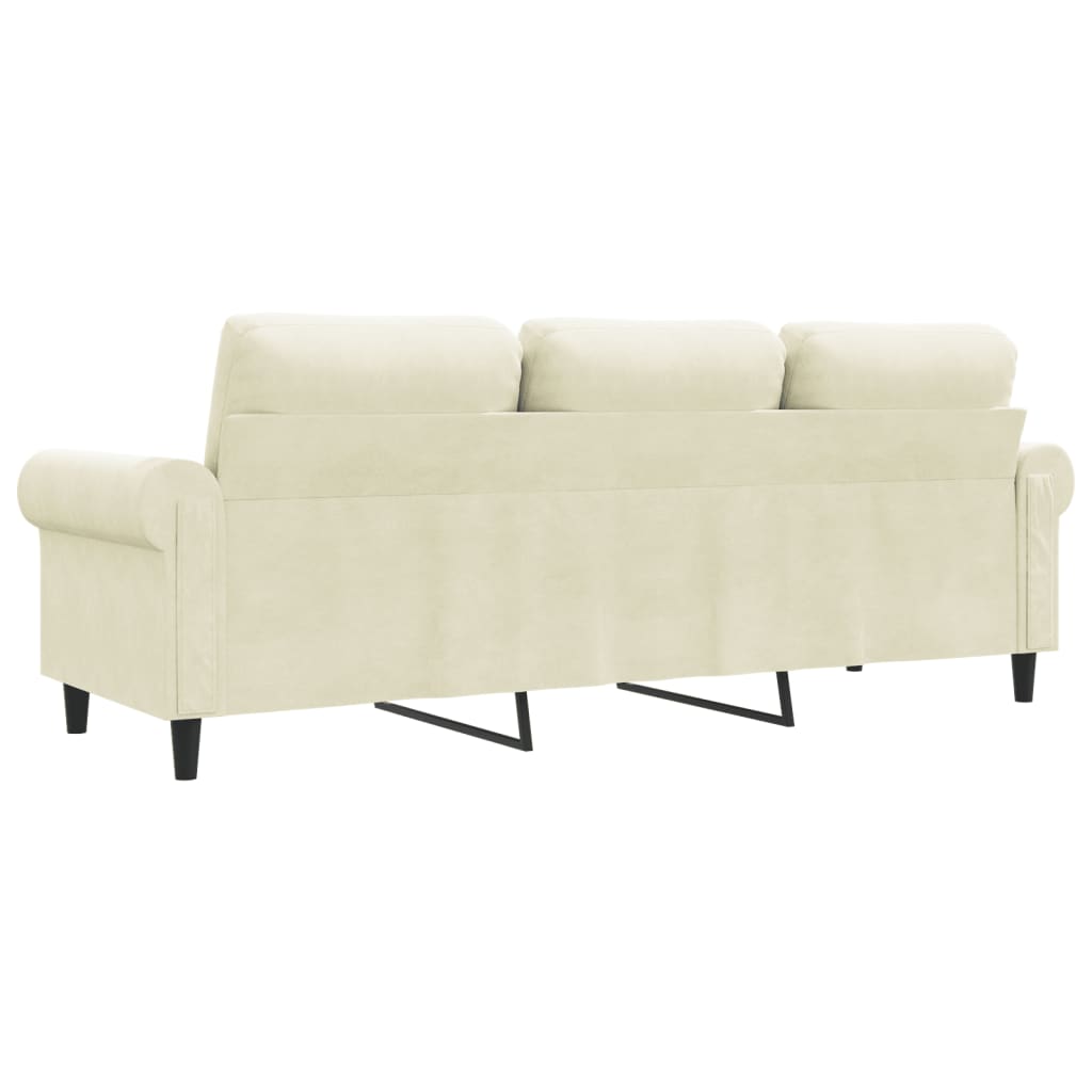 Driezitsbank 180 cm fluweel crèmekleurig