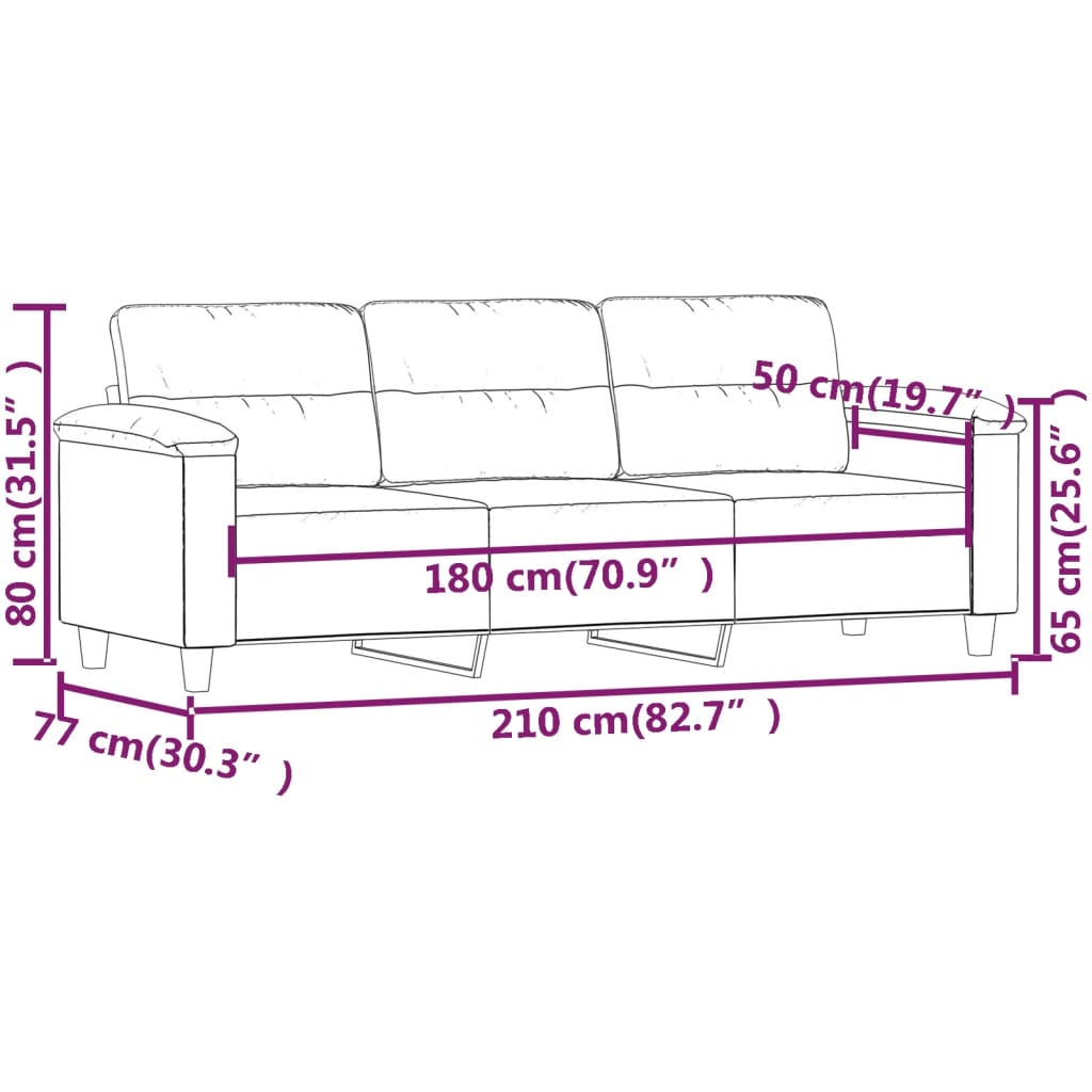 Driezitsbank 180 cm microvezelstof donkergrijs