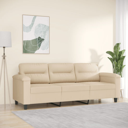 Driezitsbank 180 cm microvezelstof crèmekleurig