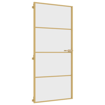 Binnendeur smal 93x201,5 cm gehard glas en aluminium goudkleur