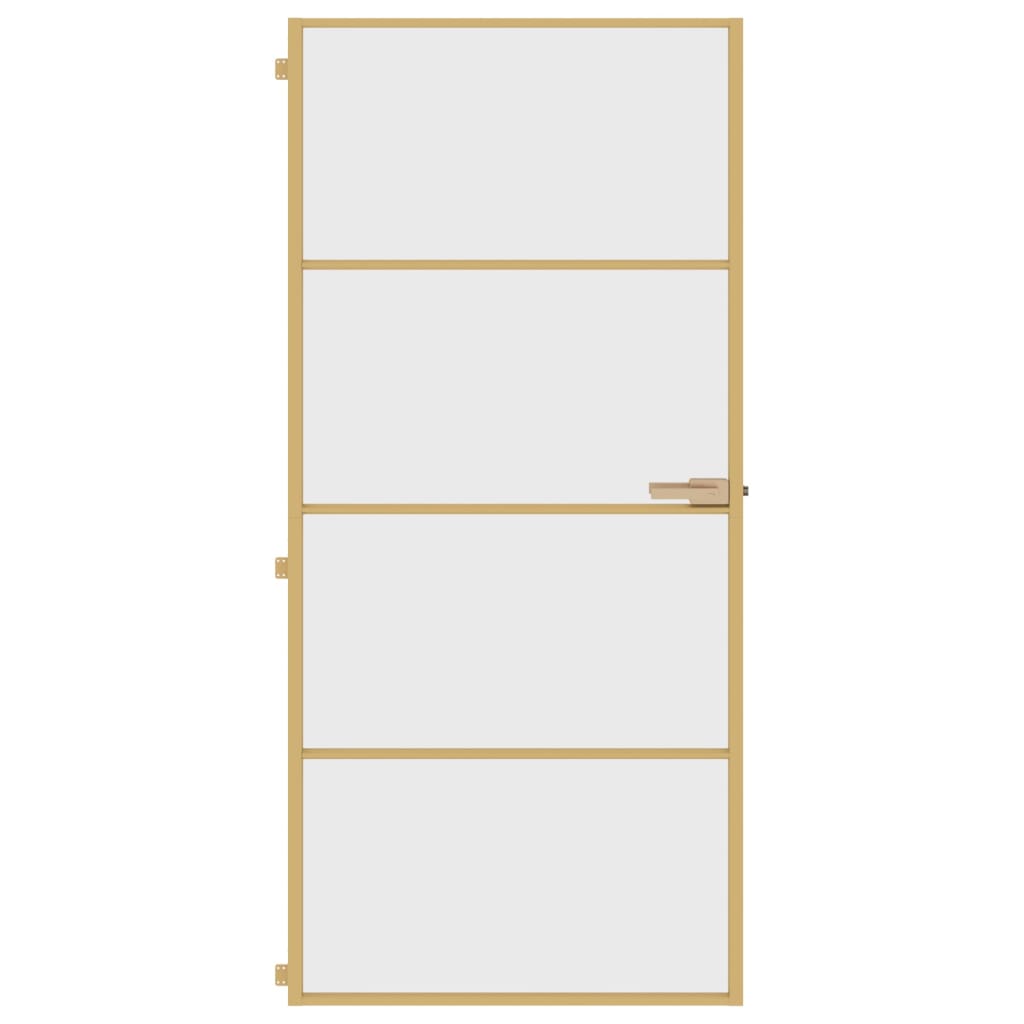 Binnendeur smal 93x201,5 cm gehard glas en aluminium goudkleur