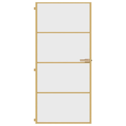 Binnendeur smal 93x201,5 cm gehard glas en aluminium goudkleur