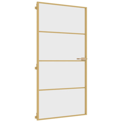 Binnendeur smal 102,5x201,5 cm gehard glas en aluminium goud