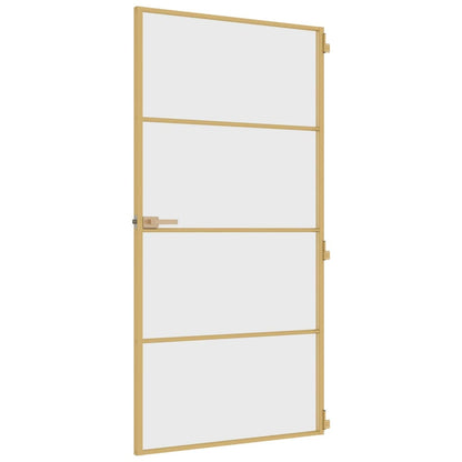 Binnendeur smal 102,5x201,5 cm gehard glas en aluminium goud