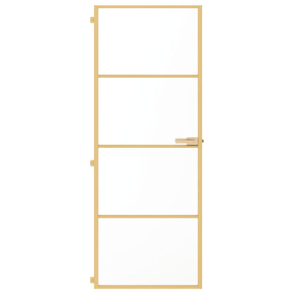 Binnendeur smal 76x201,5 cm gehard glas en aluminium goudkleur