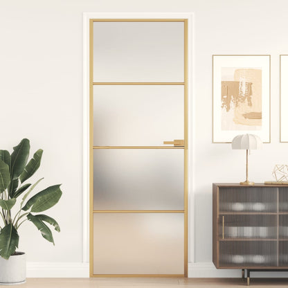 Binnendeur smal 76x201,5 cm gehard glas en aluminium goudkleur