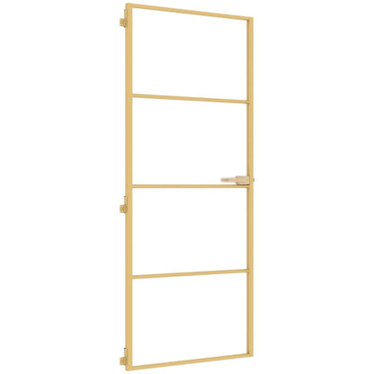 Binnendeur smal 83x201,5 cm gehard glas en aluminium goudkleur