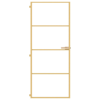 Binnendeur smal 83x201,5 cm gehard glas en aluminium goudkleur