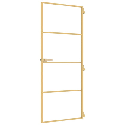 Binnendeur smal 83x201,5 cm gehard glas en aluminium goudkleur
