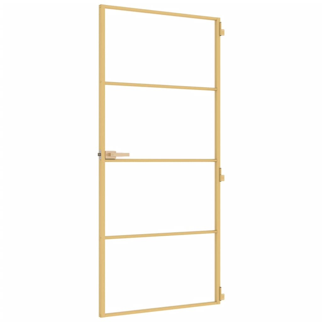 Binnendeur smal 93x201,5 cm gehard glas en aluminium goudkleur
