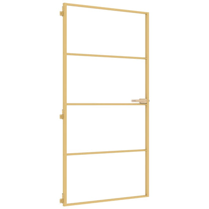 Binnendeur smal 102,5x201,5 cm gehard glas en aluminium goud