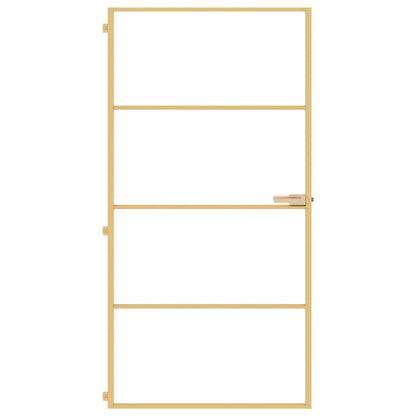 Binnendeur smal 102,5x201,5 cm gehard glas en aluminium goud