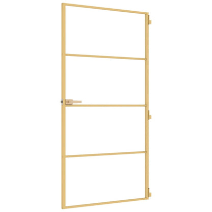 Binnendeur smal 102,5x201,5 cm gehard glas en aluminium goud