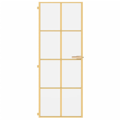 Binnendeur smal 76x201,5 cm gehard glas en aluminium goudkleur