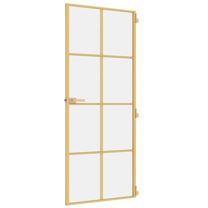 Binnendeur smal 83x201,5 cm gehard glas en aluminium goudkleur