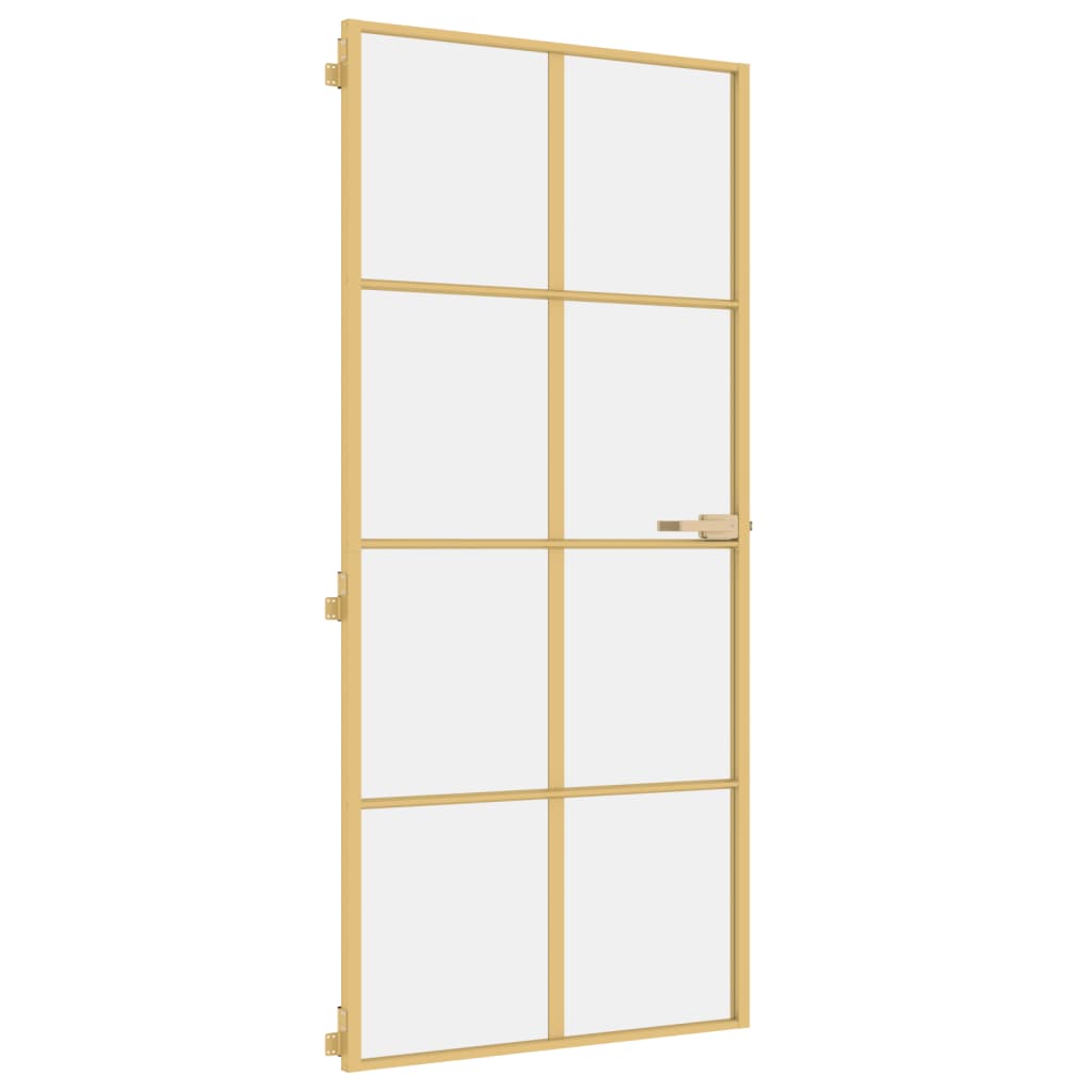 Binnendeur smal 93x201,5 cm gehard glas en aluminium goudkleur
