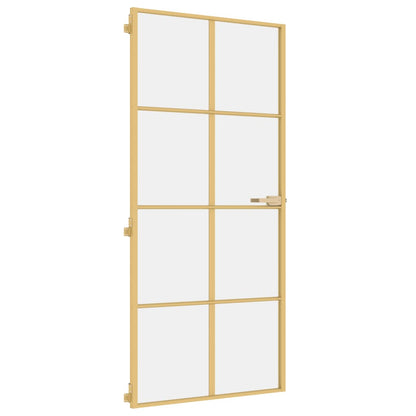Binnendeur smal 93x201,5 cm gehard glas en aluminium goudkleur