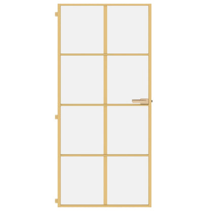 Binnendeur smal 93x201,5 cm gehard glas en aluminium goudkleur