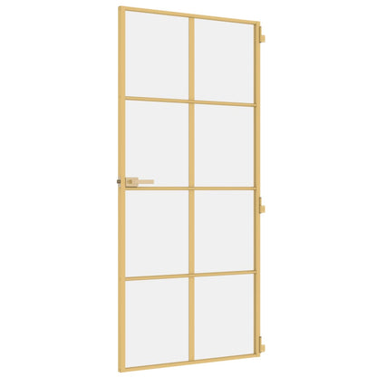Binnendeur smal 93x201,5 cm gehard glas en aluminium goudkleur