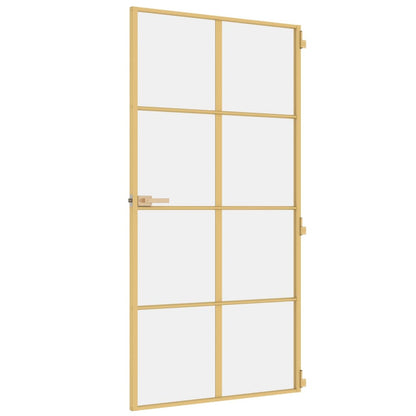 Binnendeur smal 102,5x201,5 cm gehard glas en aluminium goud