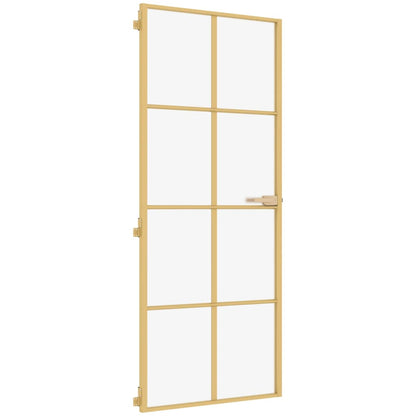 Binnendeur smal 83x201,5 cm gehard glas en aluminium goudkleur