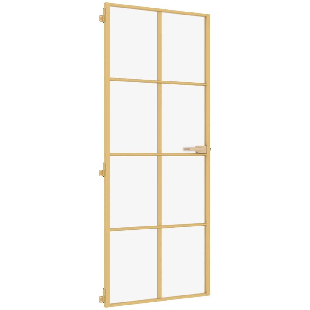 Binnendeur smal 93x201,5 cm gehard glas en aluminium goudkleur
