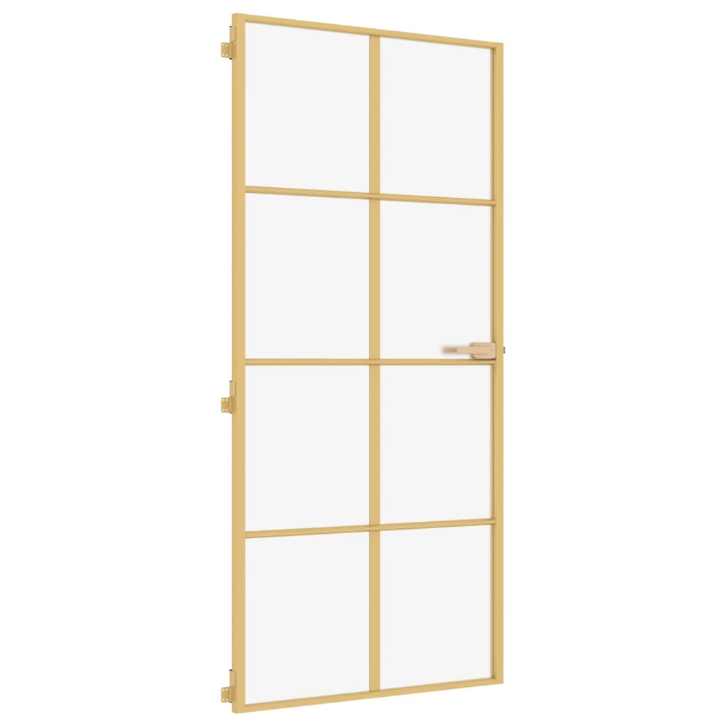 Binnendeur smal 93x201,5 cm gehard glas en aluminium goudkleur