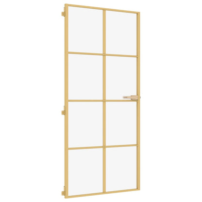 Binnendeur smal 93x201,5 cm gehard glas en aluminium goudkleur