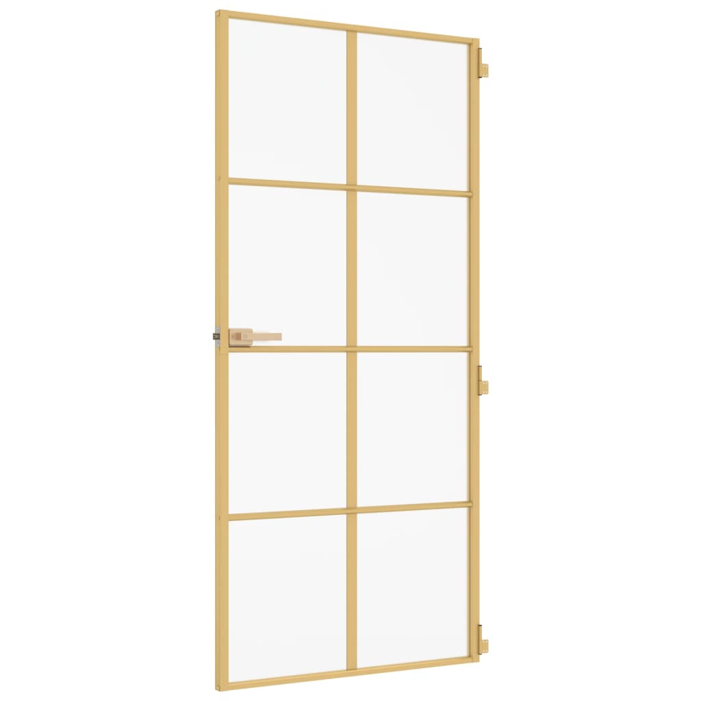 Binnendeur smal 93x201,5 cm gehard glas en aluminium goudkleur