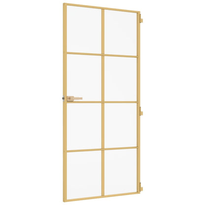 Binnendeur smal 93x201,5 cm gehard glas en aluminium goudkleur