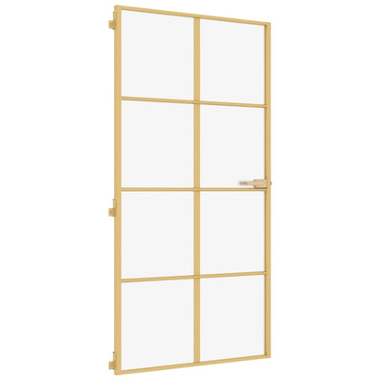 Binnendeur smal 102,5x201,5 cm gehard glas en aluminium goud