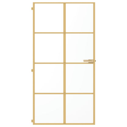 Binnendeur smal 102,5x201,5 cm gehard glas en aluminium goud